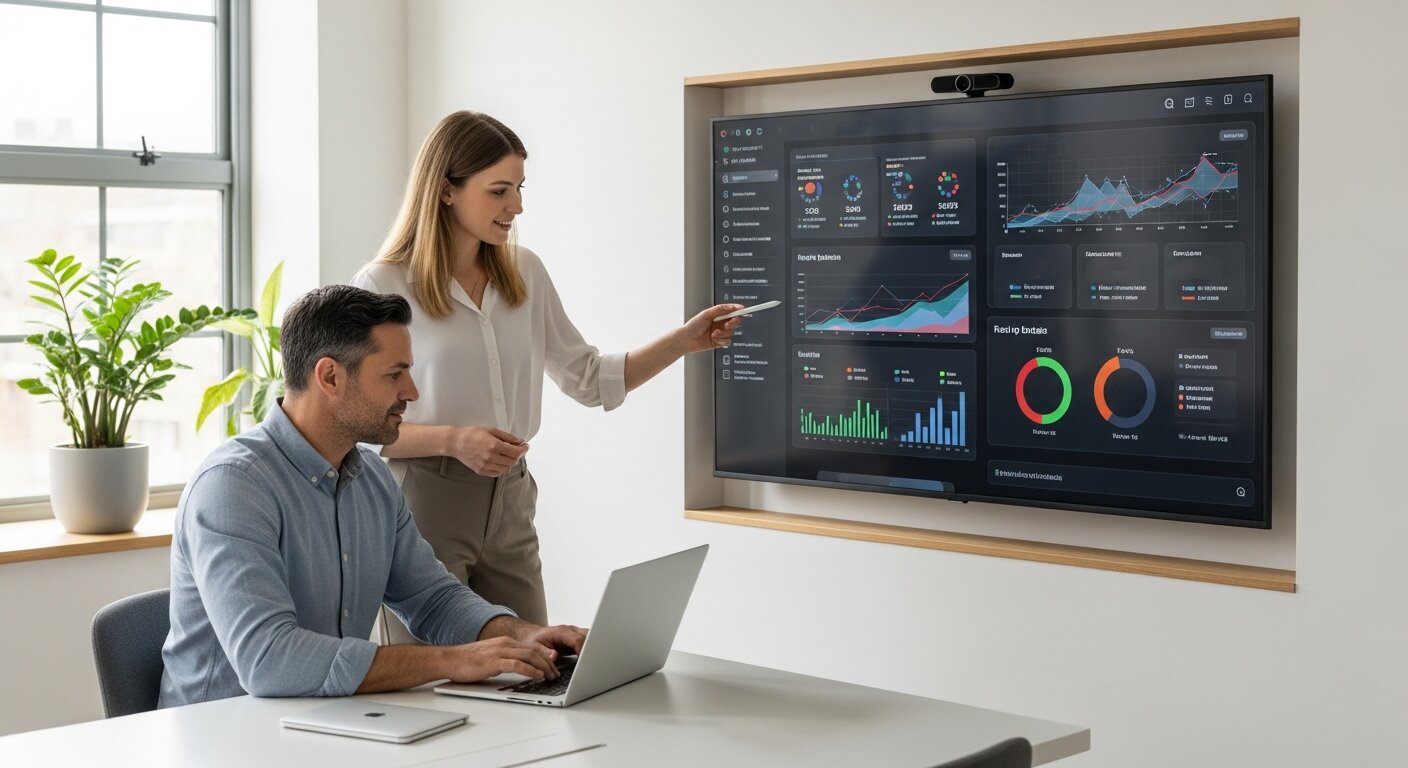 Team updating TV advertising strategy with analytics