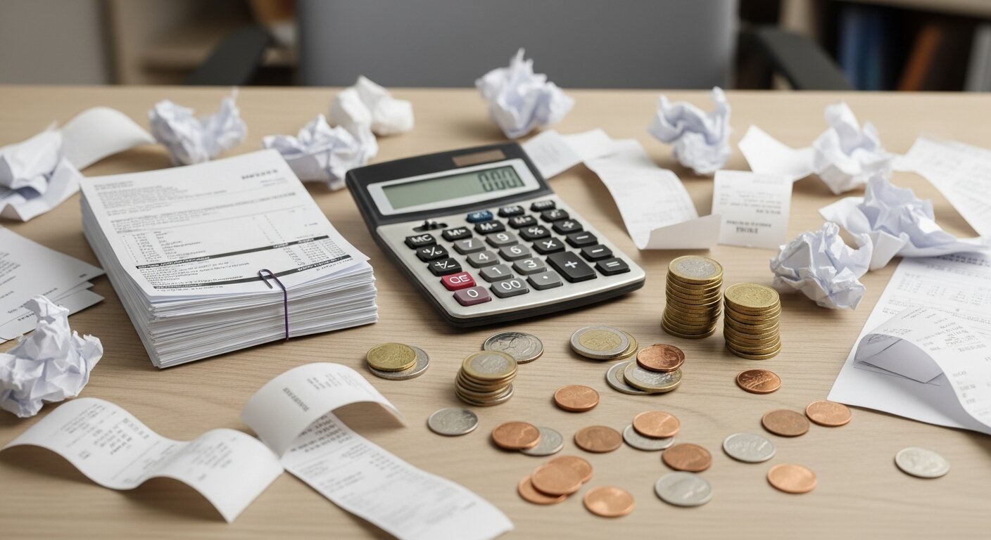Calculator and receipts showing additional costs and expenses.