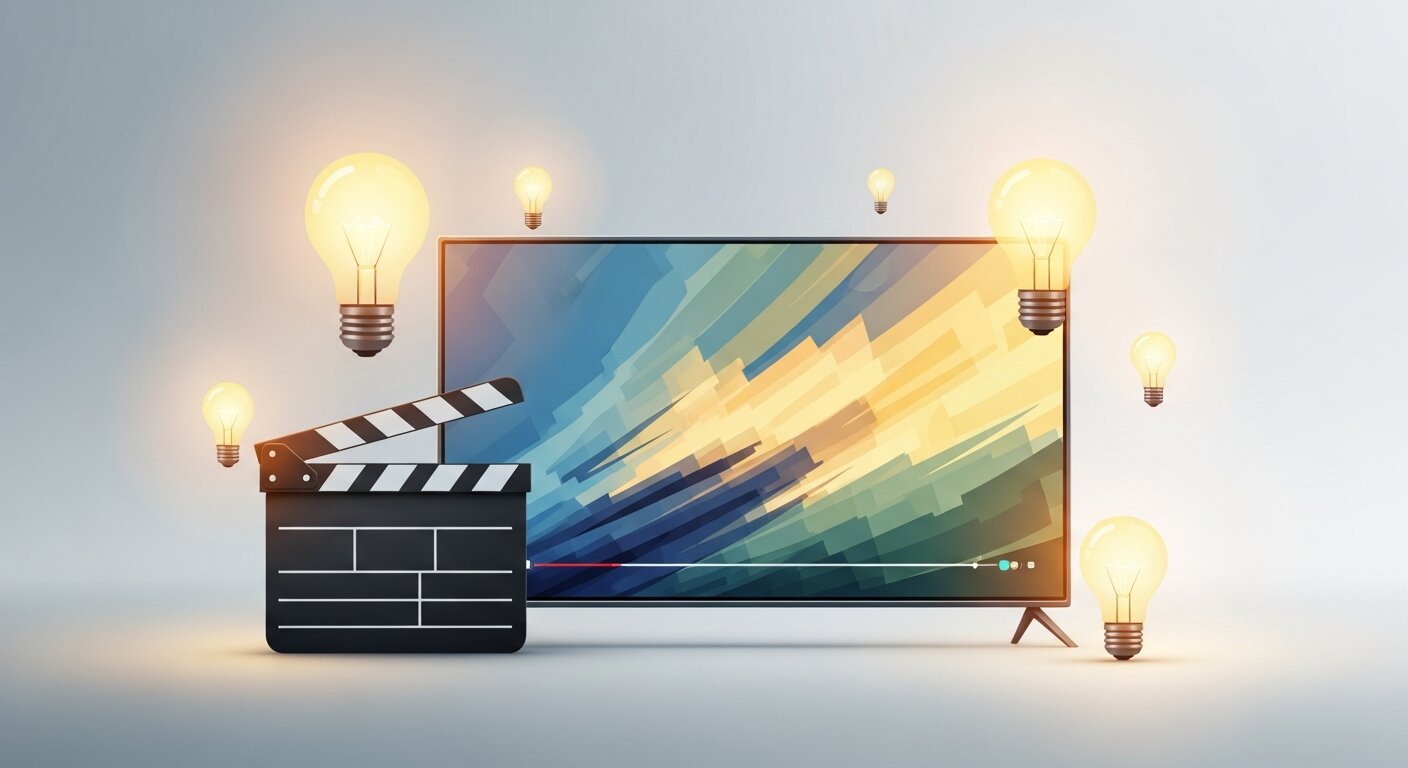 TV screen with commercial, director’s clapboard, and creative icons representing effective television commercials.