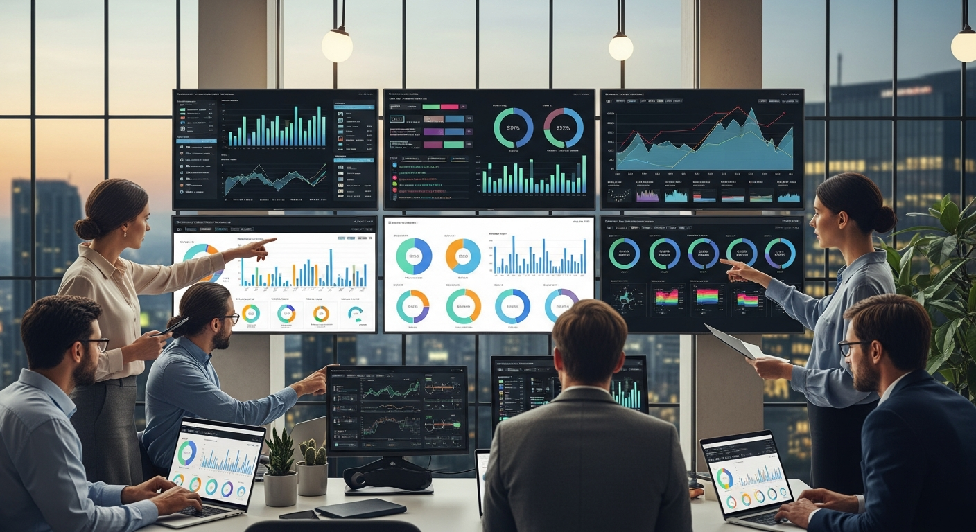 Marketing team analyzing television audience data to target viewers effectively