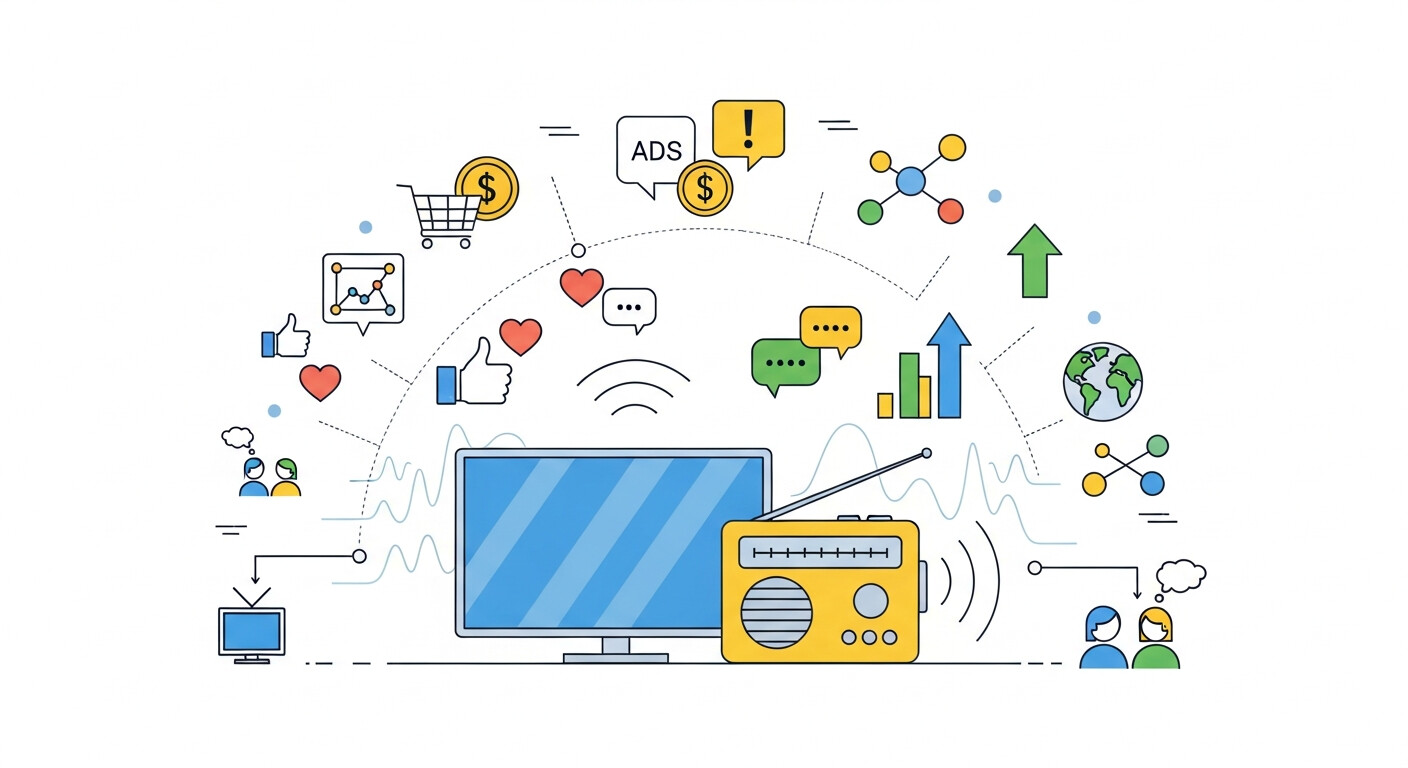 Television and radio ads reaching audiences and driving engagement.