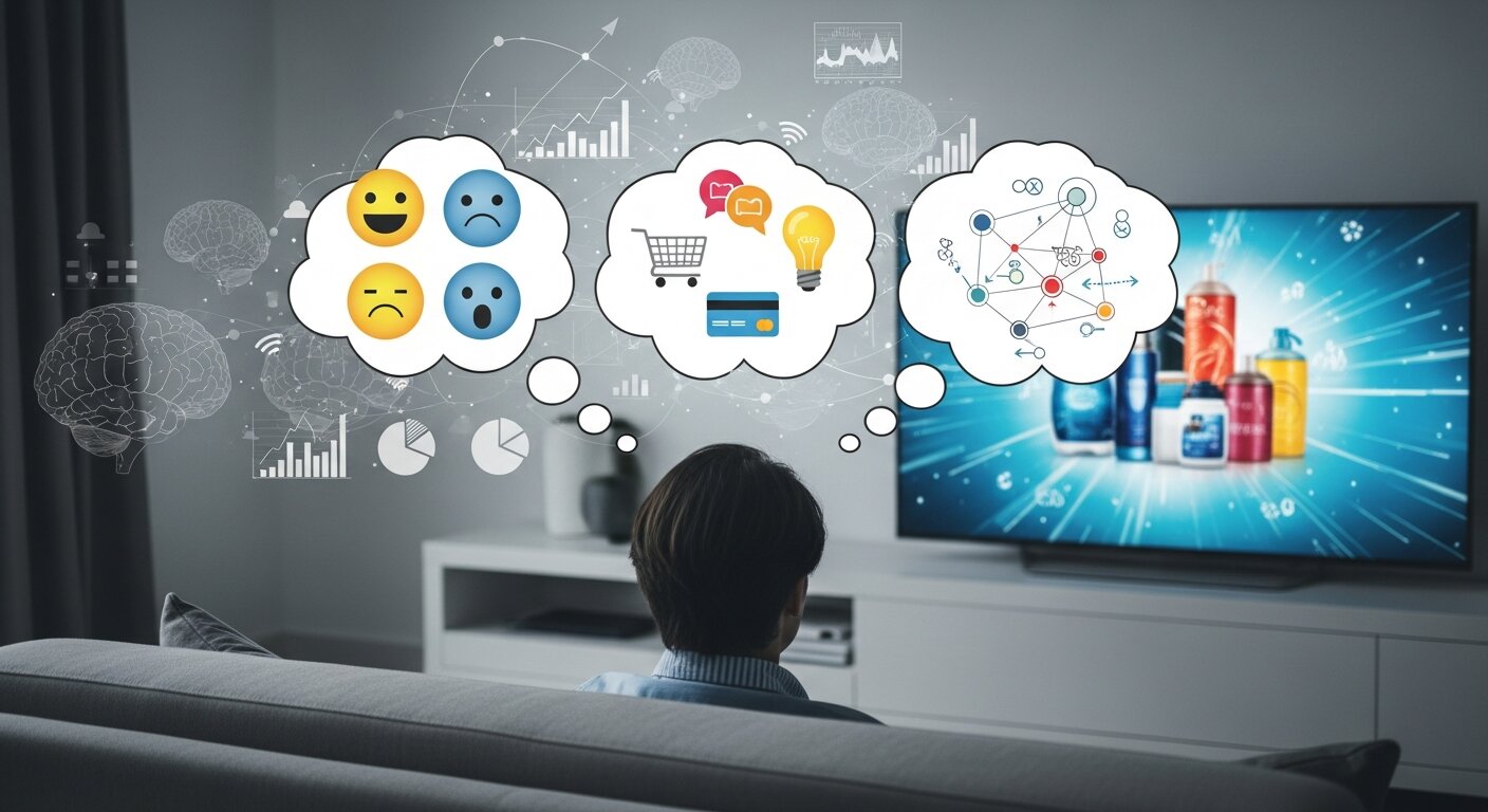 psychology of TV advertising with a viewer watching a screen