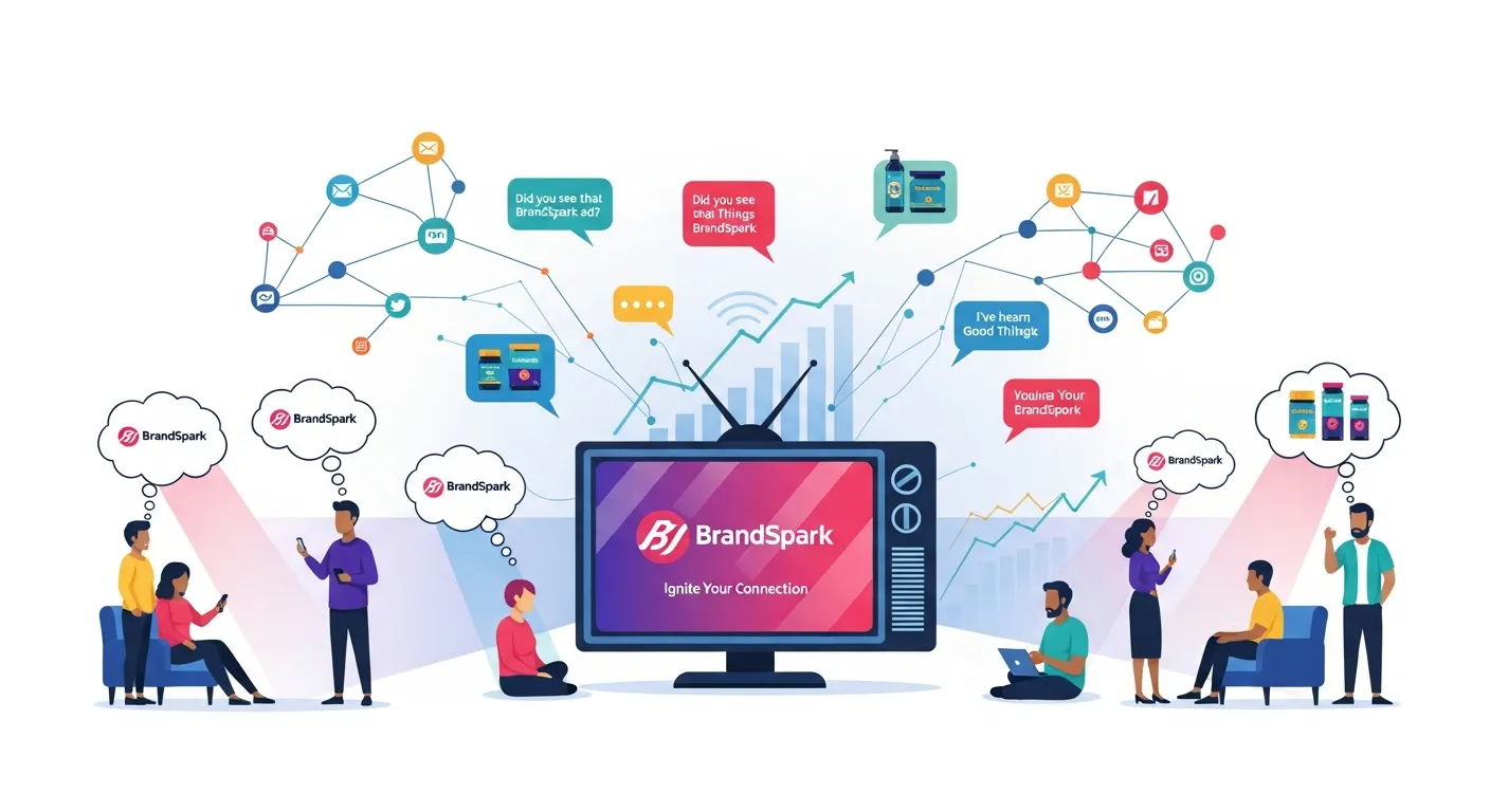 Family watching a television commercial together while a brand advertisement appears on screen.